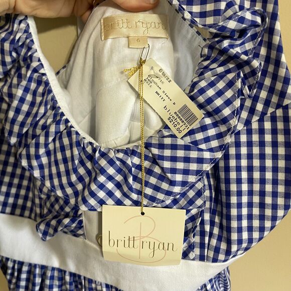 Britt Ryan blue white gingham check sleeveless ruffle summer rush mini dress 6 - Picture 4 of 10